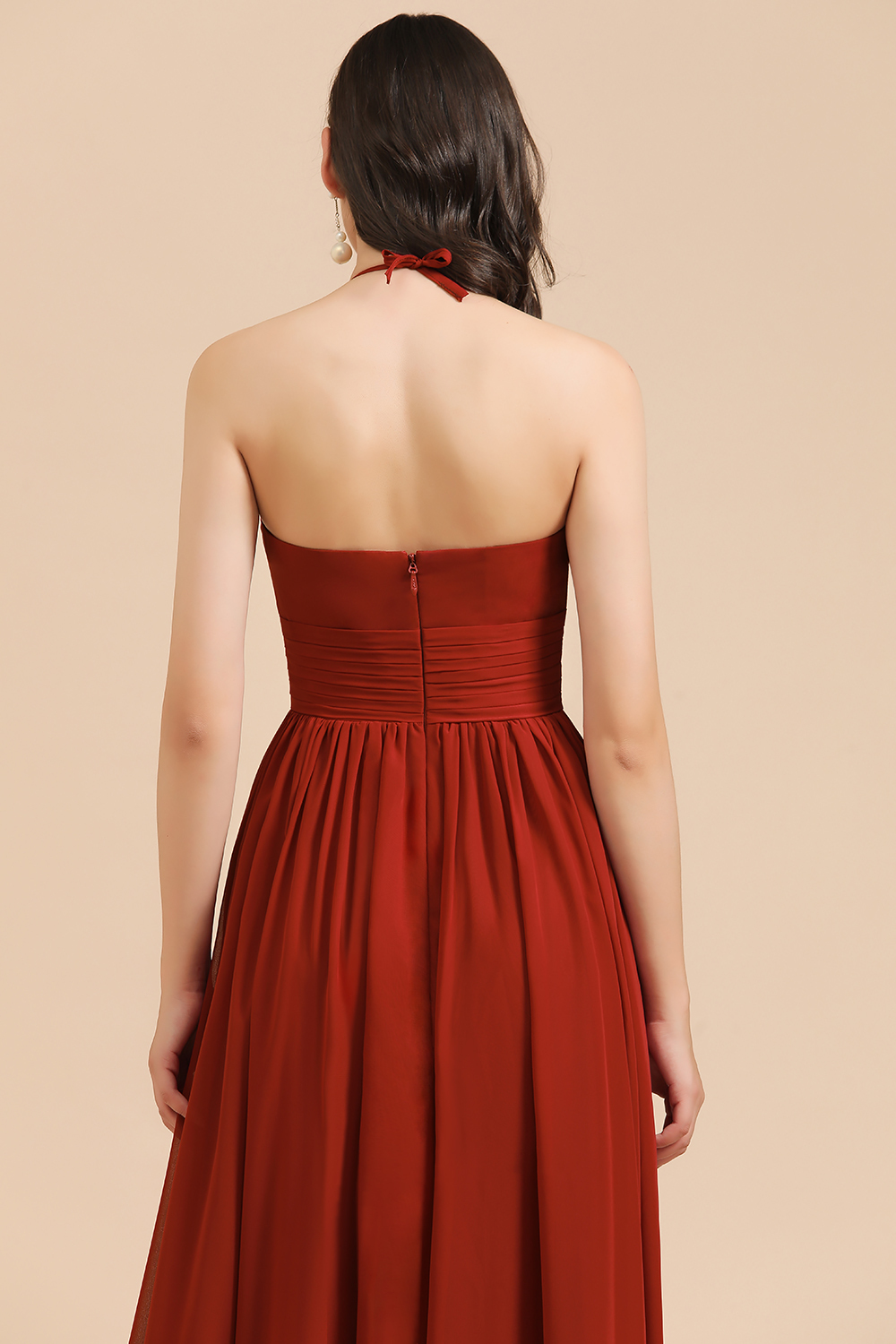 BMbridal Rust Halter Long Chiffon Bridesmaid Dress On Sale-BMbridal