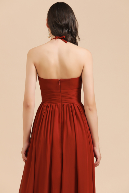 BMbridal Rust Halter Long Chiffon Bridesmaid Dress On Sale-BMbridal
