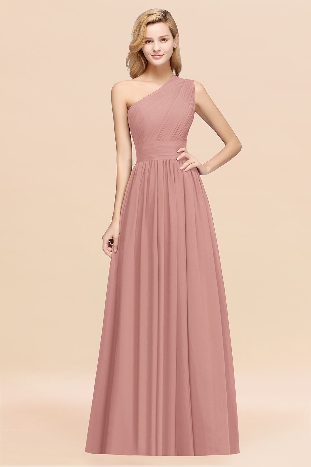 BMbridal Stylish One-shoulder Sleeveless Long Junior Bridesmaid Dresses Affordable-BMbridal