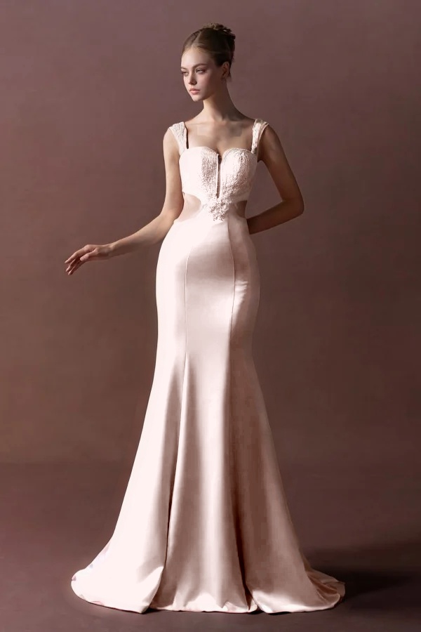 Straps Sleeveless Long Mermaid Prom Dress With Pleated Sequins