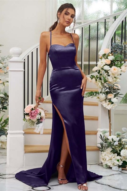 Spaghetti Strap Sleeveless Split Long Prom Dress With Pleated