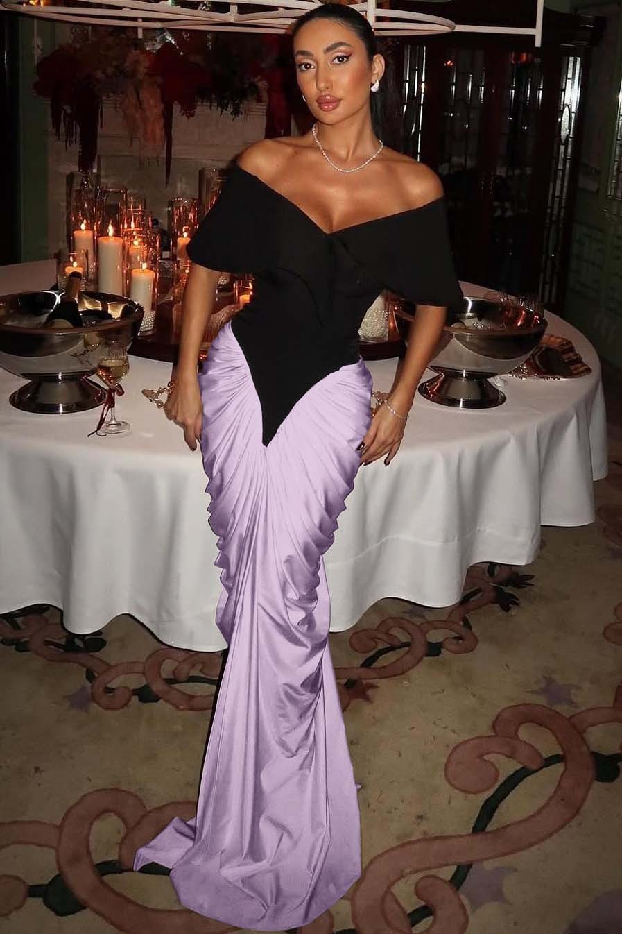 Off the Shoulder Strapless Mermaid Long Prom Dress With Pleated Gloves