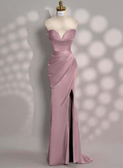 Strapless Sleeveless Mermaid Long Prom Dress With Front Split