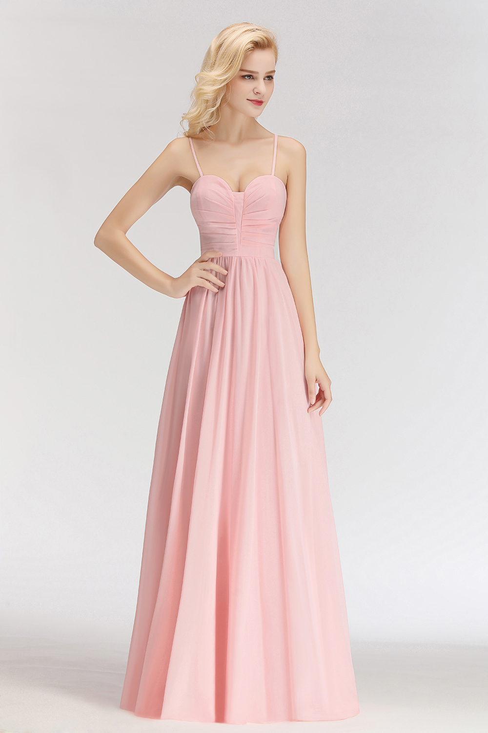 BMbridal Chiffon Spaghetti-Straps Sleeveless Affordable Bridesmaid Dress Online-BMbridal