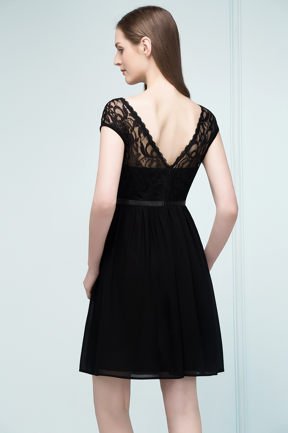 BMbridal Pretty Scoop Sleeveless Black Lace Short Junior Bridesmaid Dress-BMbridal