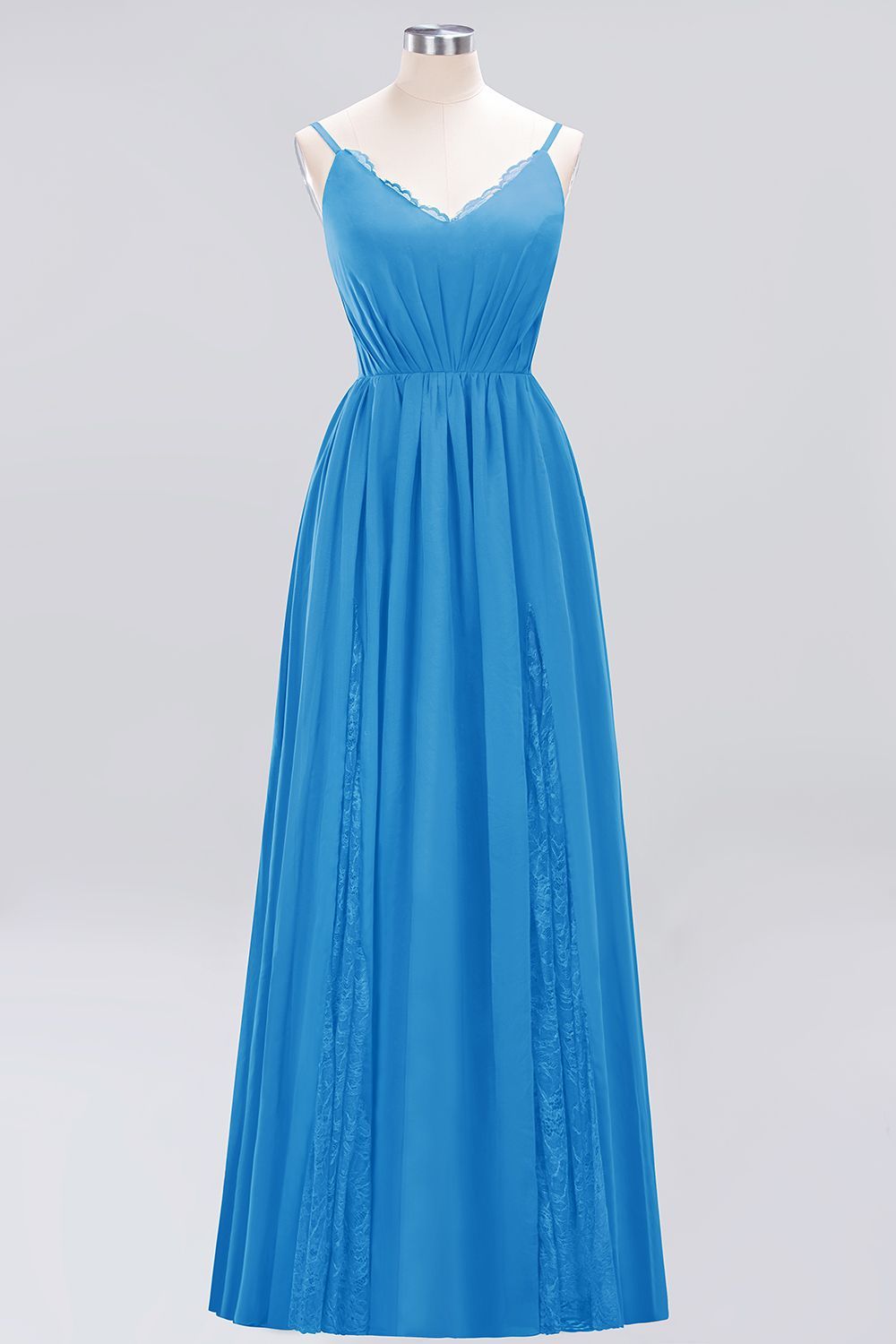 BMbridal Elegant Spaghetti Straps Long Bridesmaid Dress Lace V-Neck Maid of Honor Dress-BMbridal
