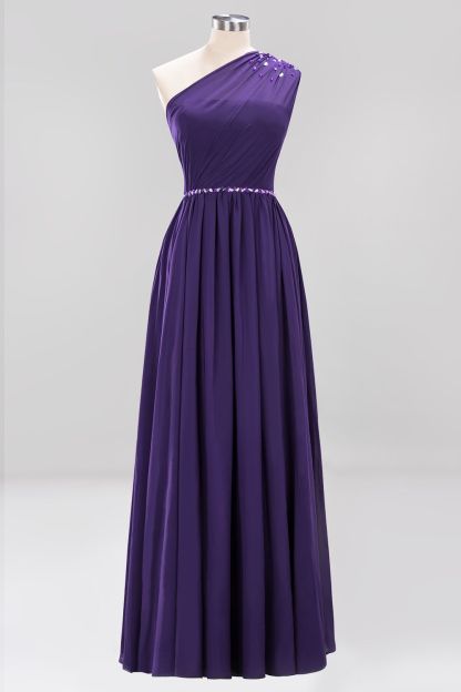 BMbridal Modest One-shoulder Royal Blue Affordable Bridesmaid Dress with Beadings-BMbridal