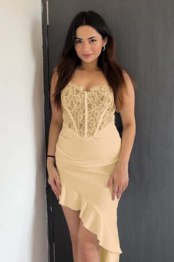 Strapless Sweetheart Sleeveless Prom Dress With Pleated Ruffle