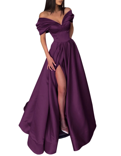 Long Off-the-Shoulder A-Line Prom Dresses With Side Split