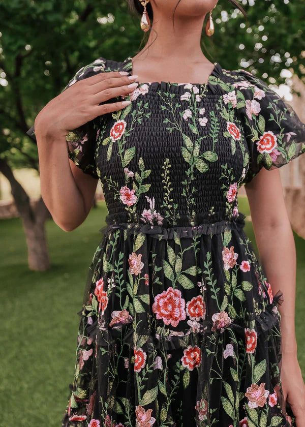 V-Neck Floral A-Line Princess Party Dresses With Short Sleeves