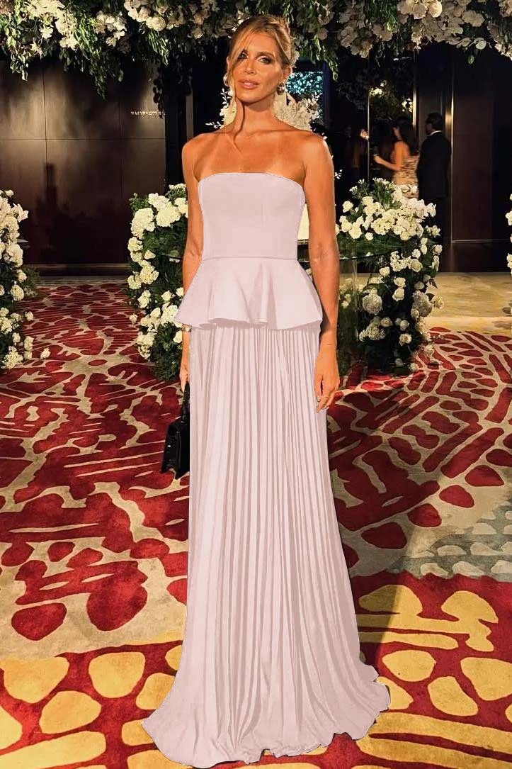 Black Sleeveless Strapless Long Prom Dress With Pleated Ruffles