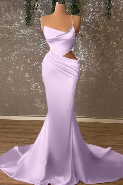 One Shoulder Sleeveless Mermaid Prom Dress With Beading Pleated