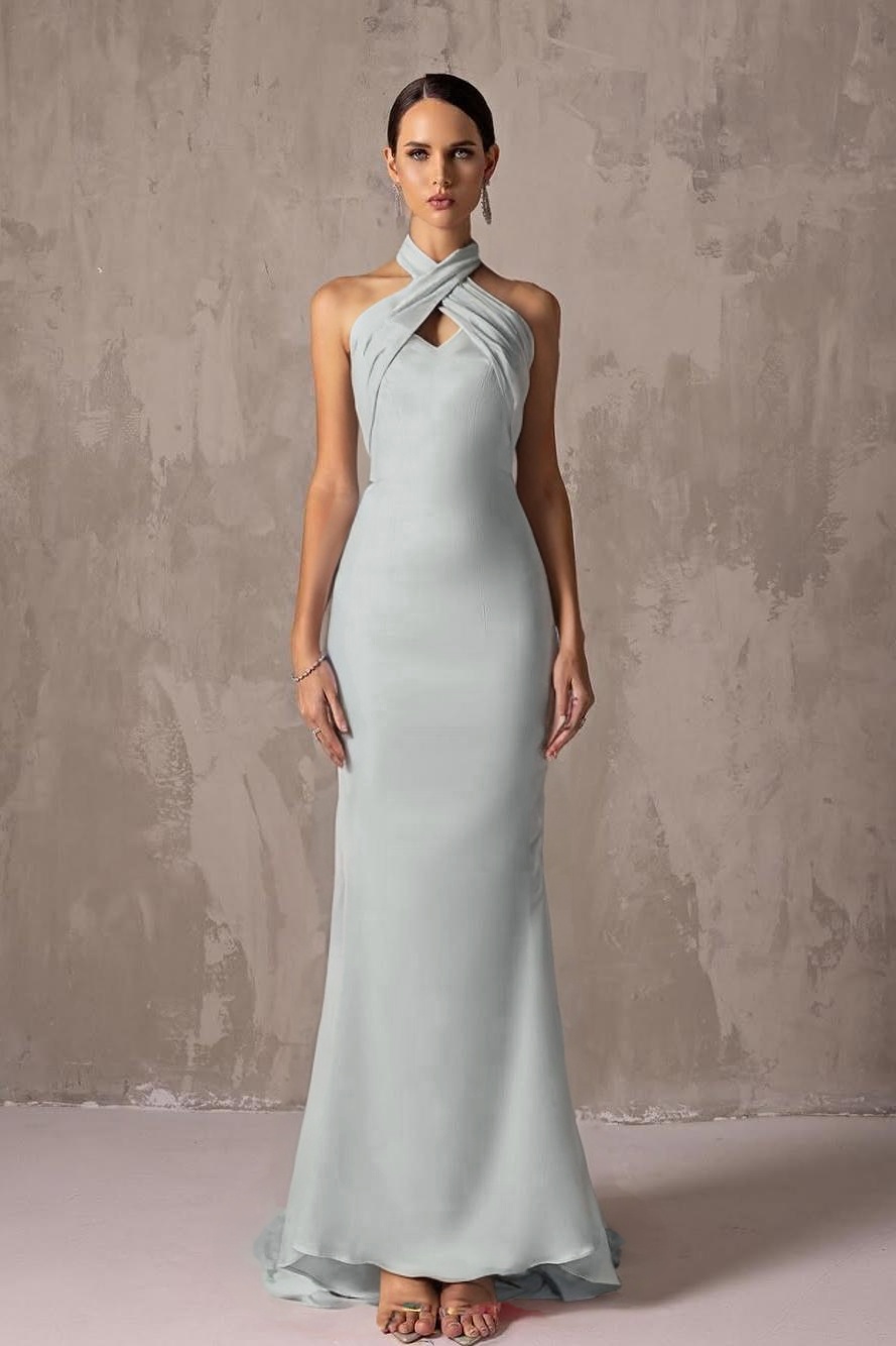 Charming Halter Sleeveless Long Mermaid Prom Dress With Pleated