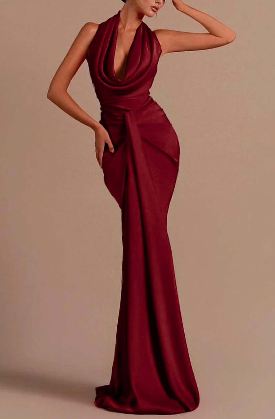 Backless Sleeveless Prom Dress Long Mermaid Red Sleeveless Halter