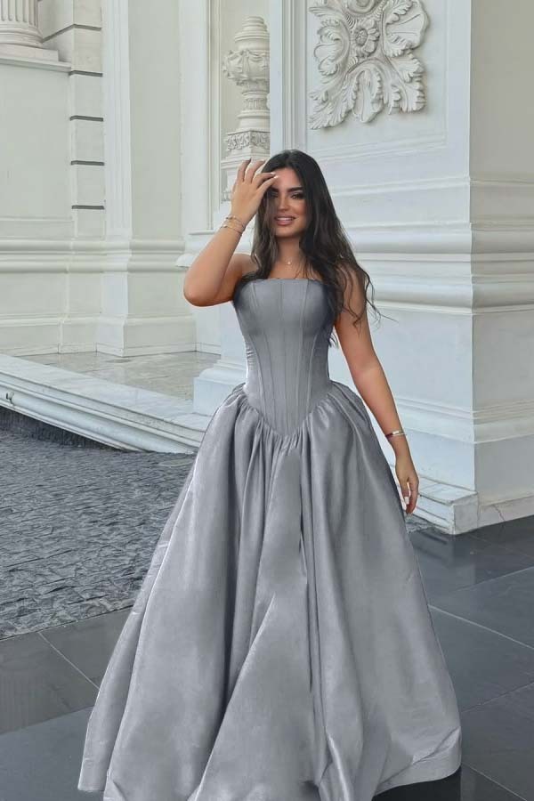 Chic Sleeveless Strapless Long A Line Prom Dress With Pleated