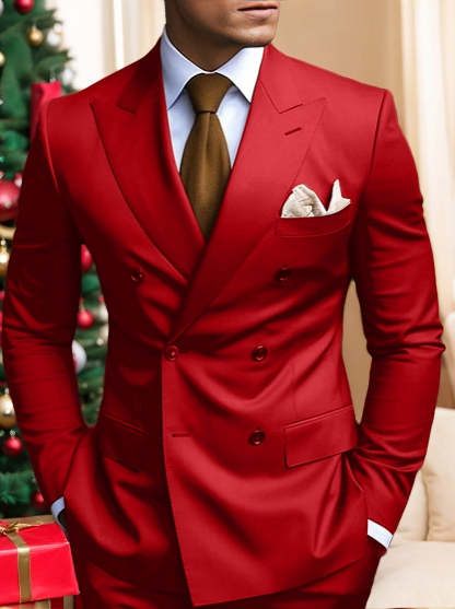 Double Breasted Six-Button Tailored Fit Wedding Suit For Men In Solid Colors
