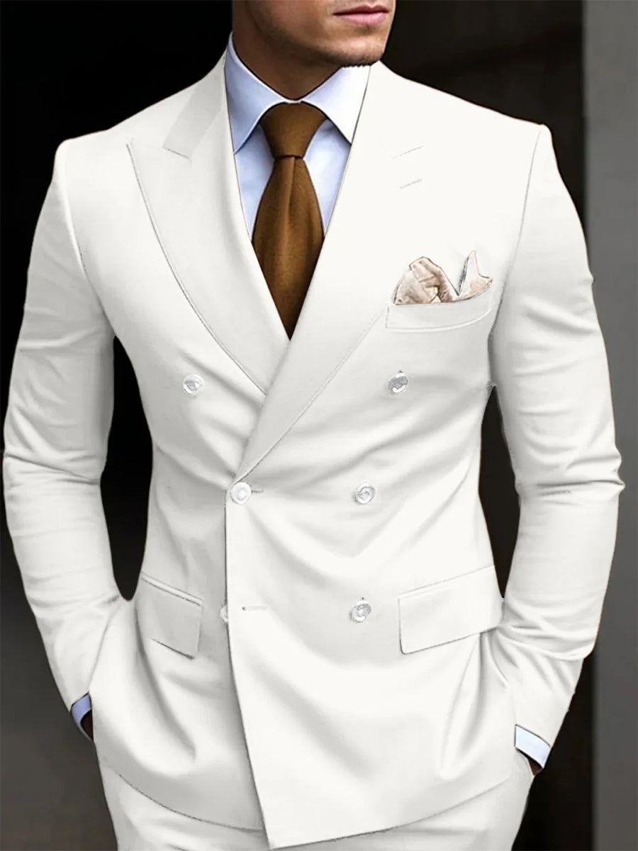 Double Breasted Six-Button Tailored Fit Wedding Suit For Men In Solid Colors