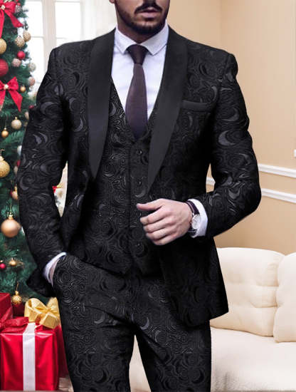 Men's Patterned 3-Piece Wedding Suit In Tailored Fit With Single Breast And Two Buttons