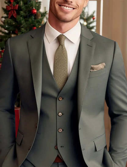 Men's Tailored 3-Piece Single Breasted Two-Button Wedding Suits In Green Red Blue Yellow Solid Colors-BMbridal.UK