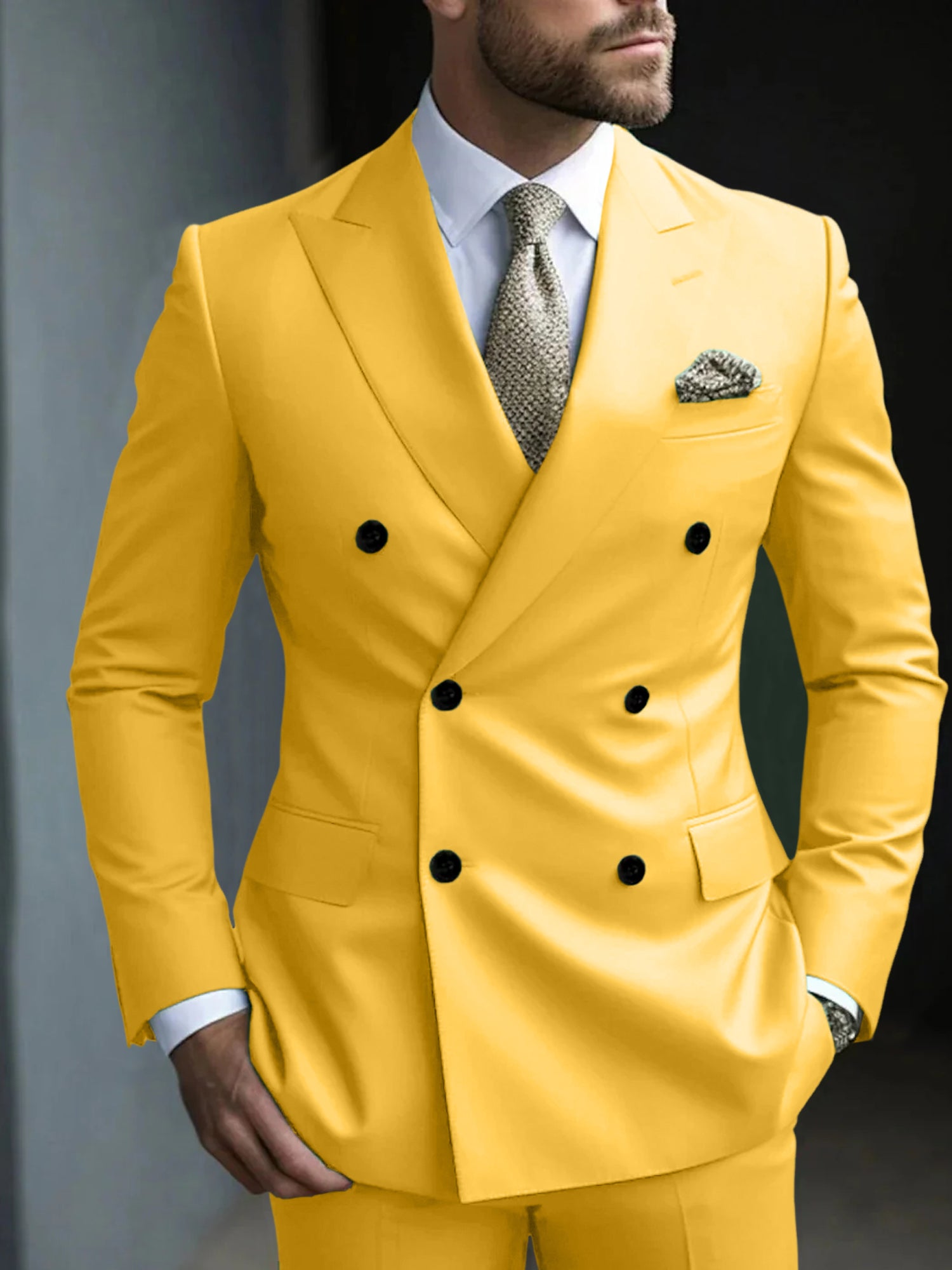 Men's Green Tailored Fit Double Breasted Six-Button Party Suit In 2 Solid Pieces