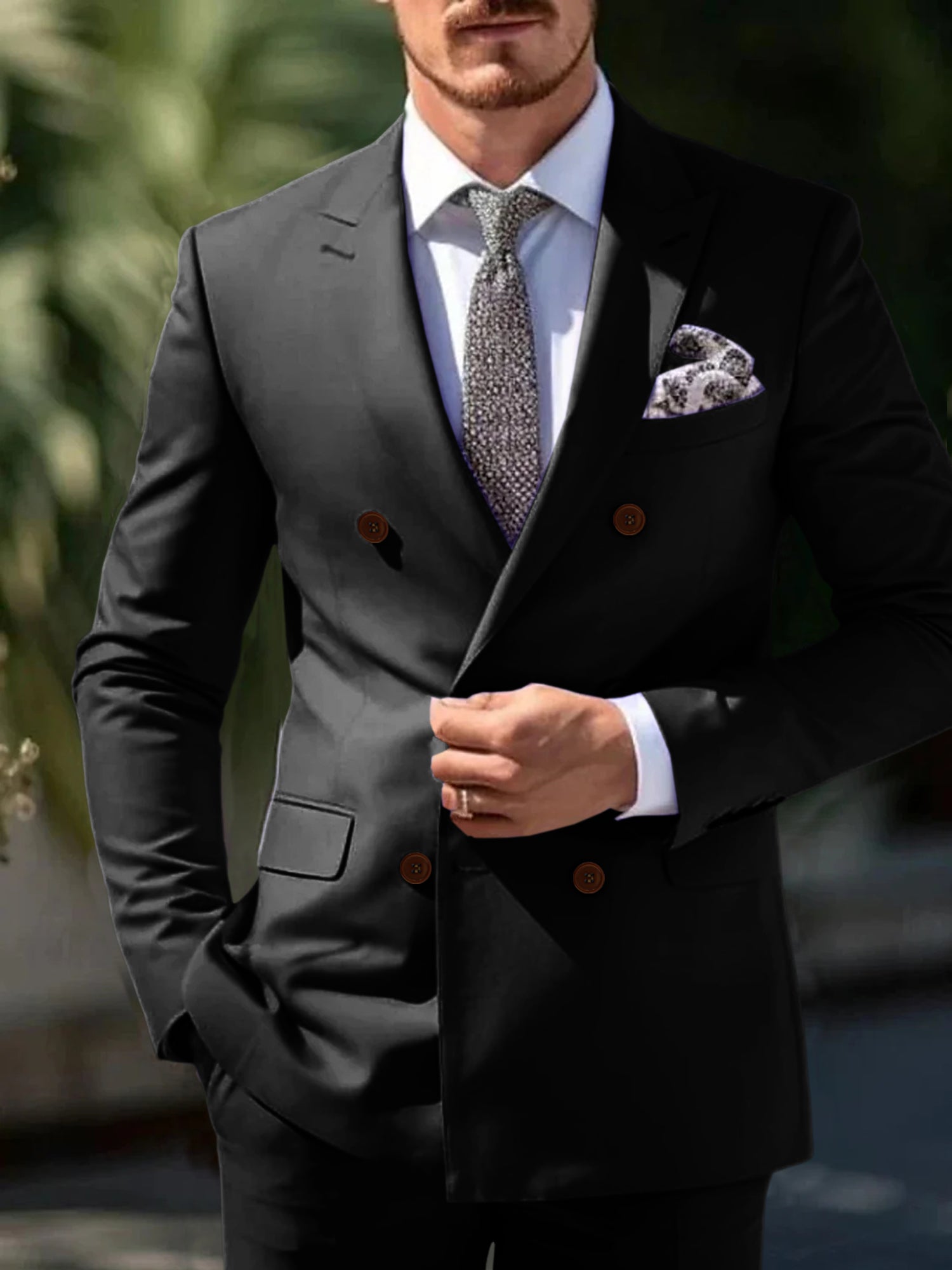 Double Breasted Six-Button Wedding Suit Set For Men Tailored Fit