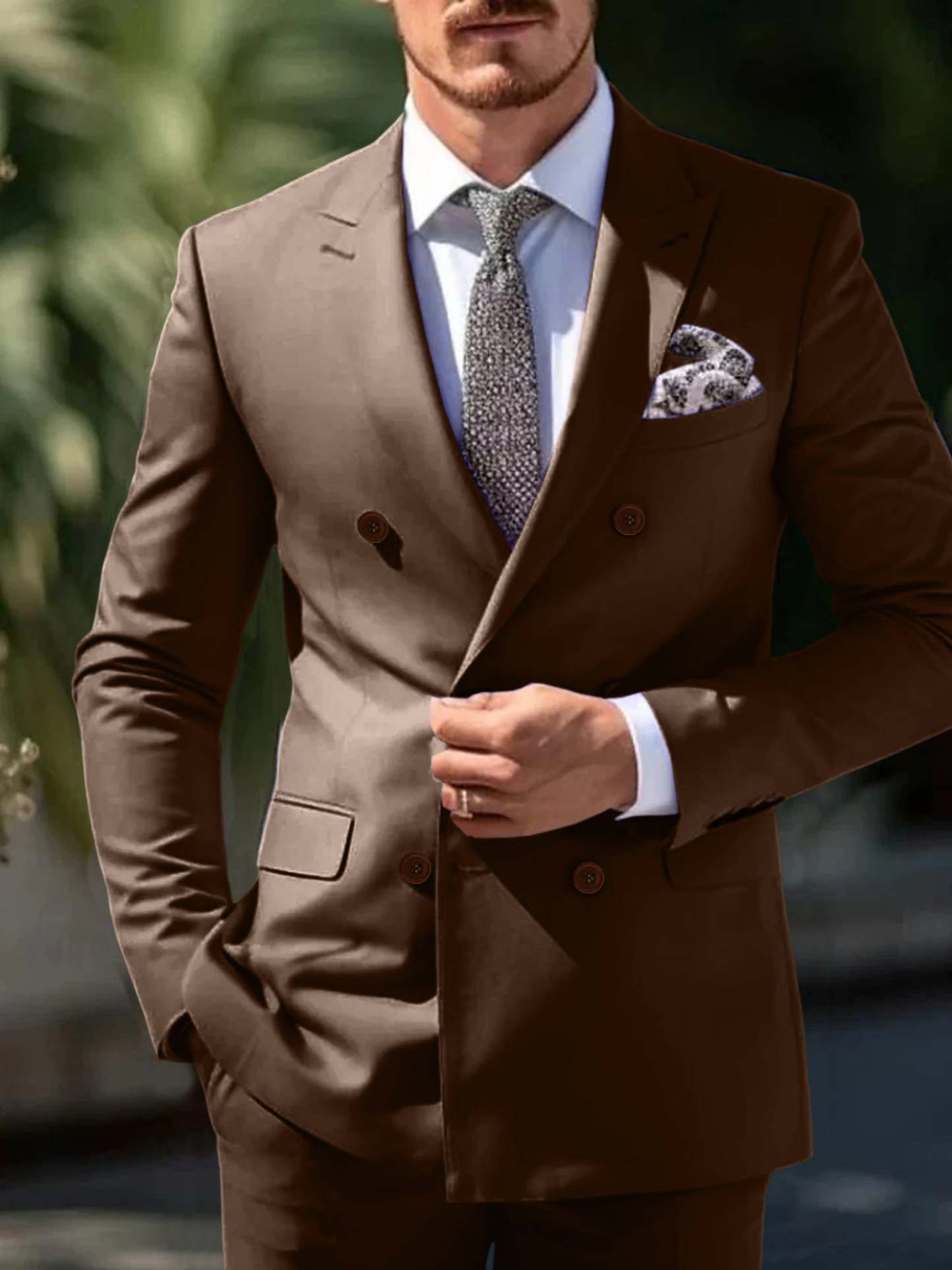 Double Breasted Six-Button Wedding Suit Set For Men Tailored Fit