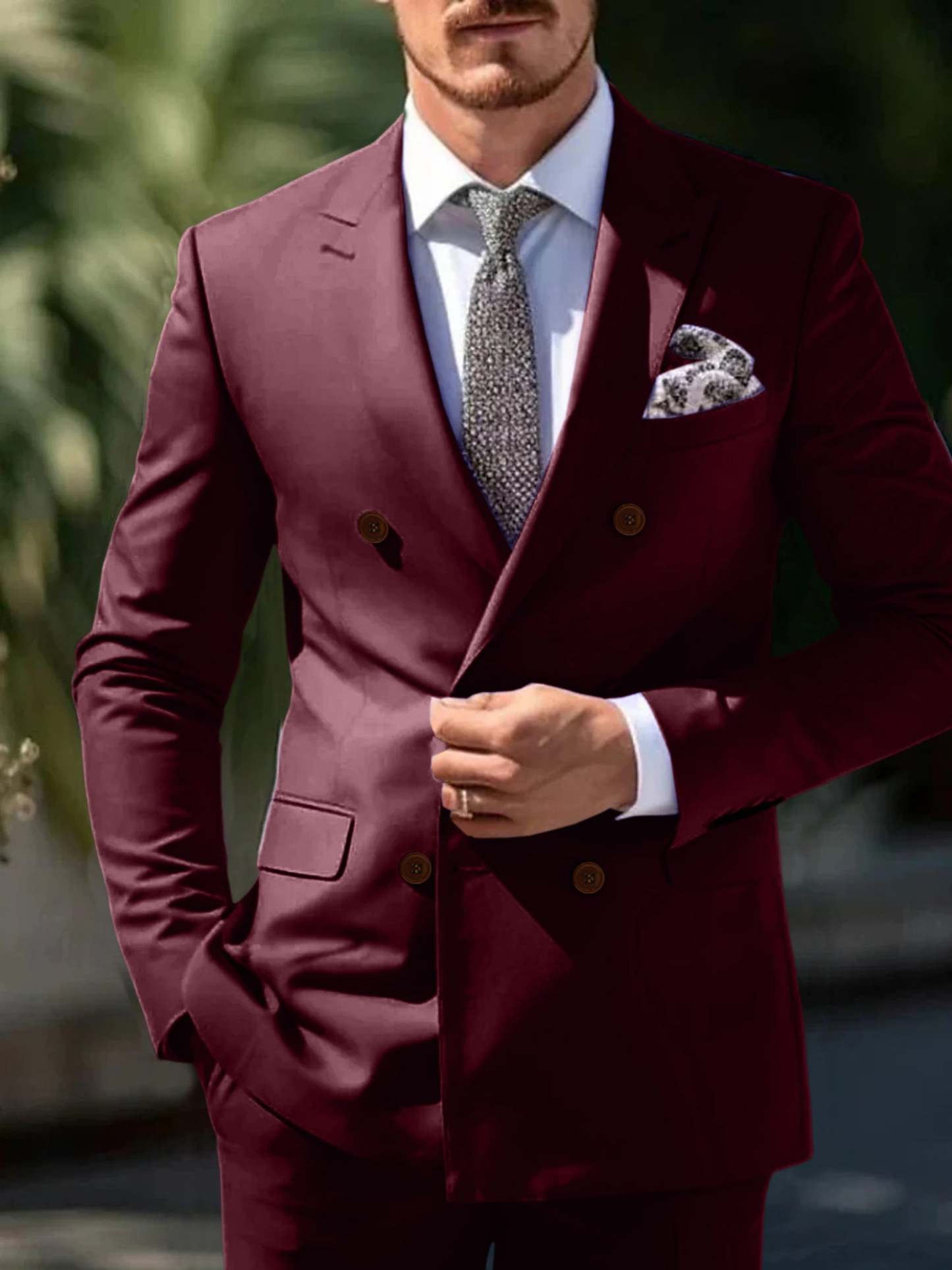 Double Breasted Six-Button Wedding Suit Set For Men Tailored Fit