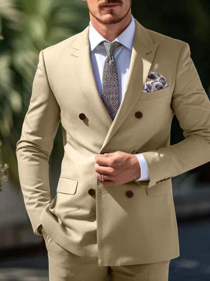 Double Breasted Six-Button Wedding Suit Set For Men Tailored Fit