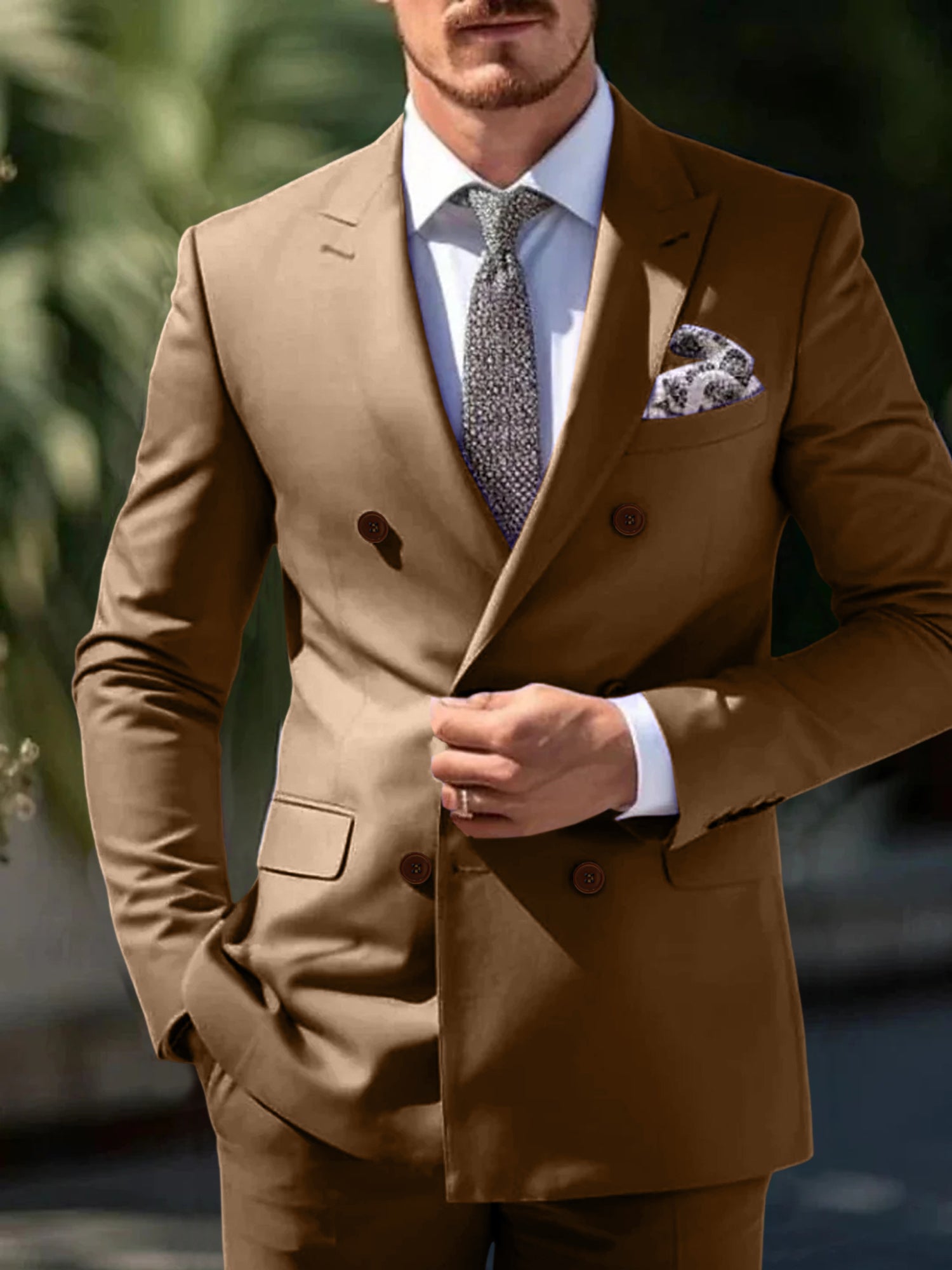 Double Breasted Six-Button Wedding Suit Set For Men Tailored Fit