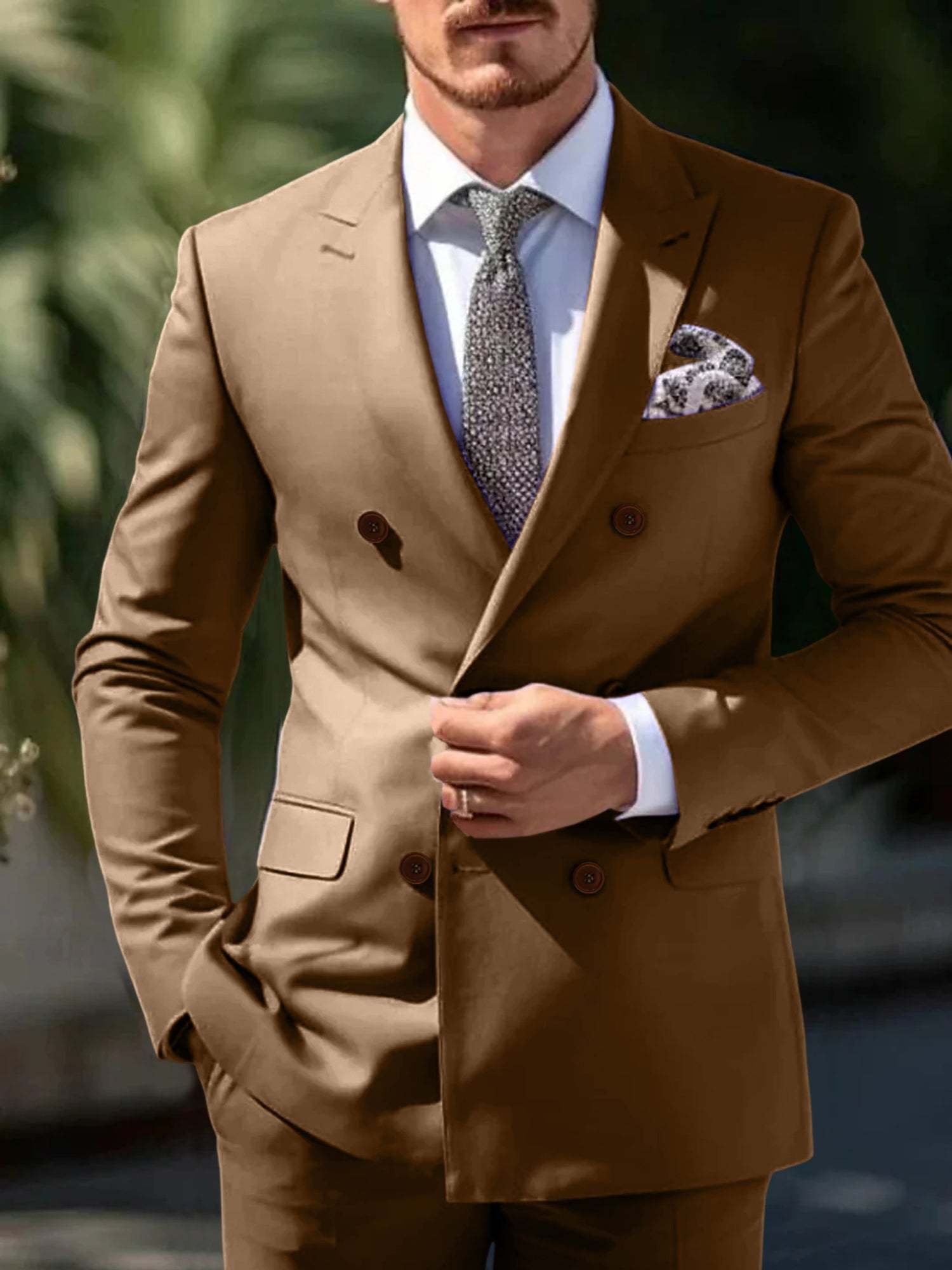 Double Breasted Six-Button Wedding Suit Set For Men Tailored Fit