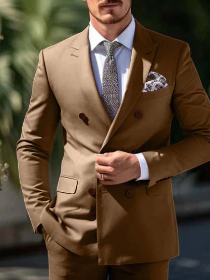 Double Breasted Six-Button Wedding Suit Set For Men Tailored Fit
