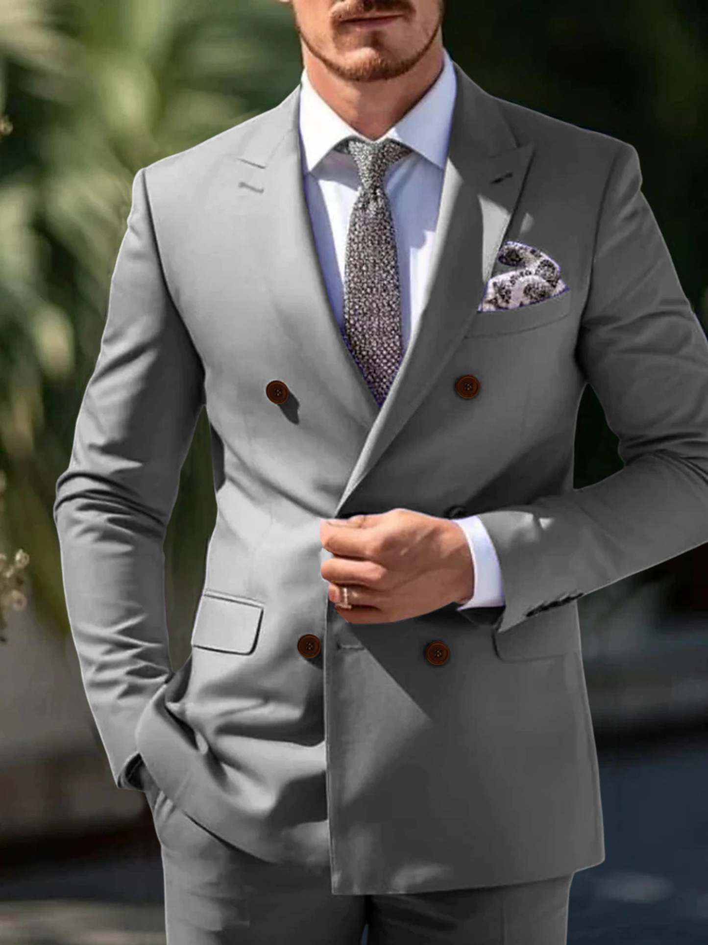 Double Breasted Six-Button Wedding Suit Set For Men Tailored Fit