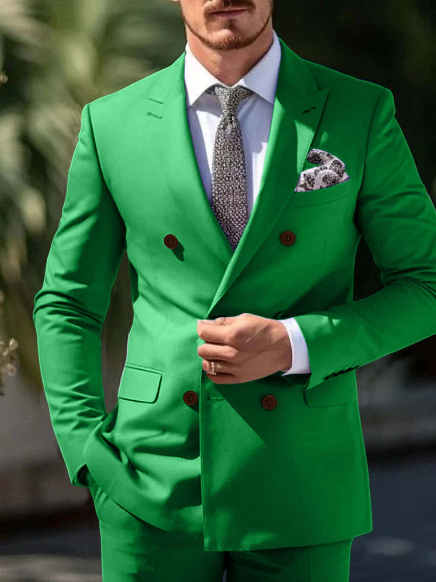 Double Breasted Six-Button Wedding Suit Set For Men Tailored Fit