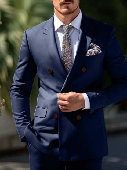 Double Breasted Six-Button Wedding Suit Set For Men Tailored Fit