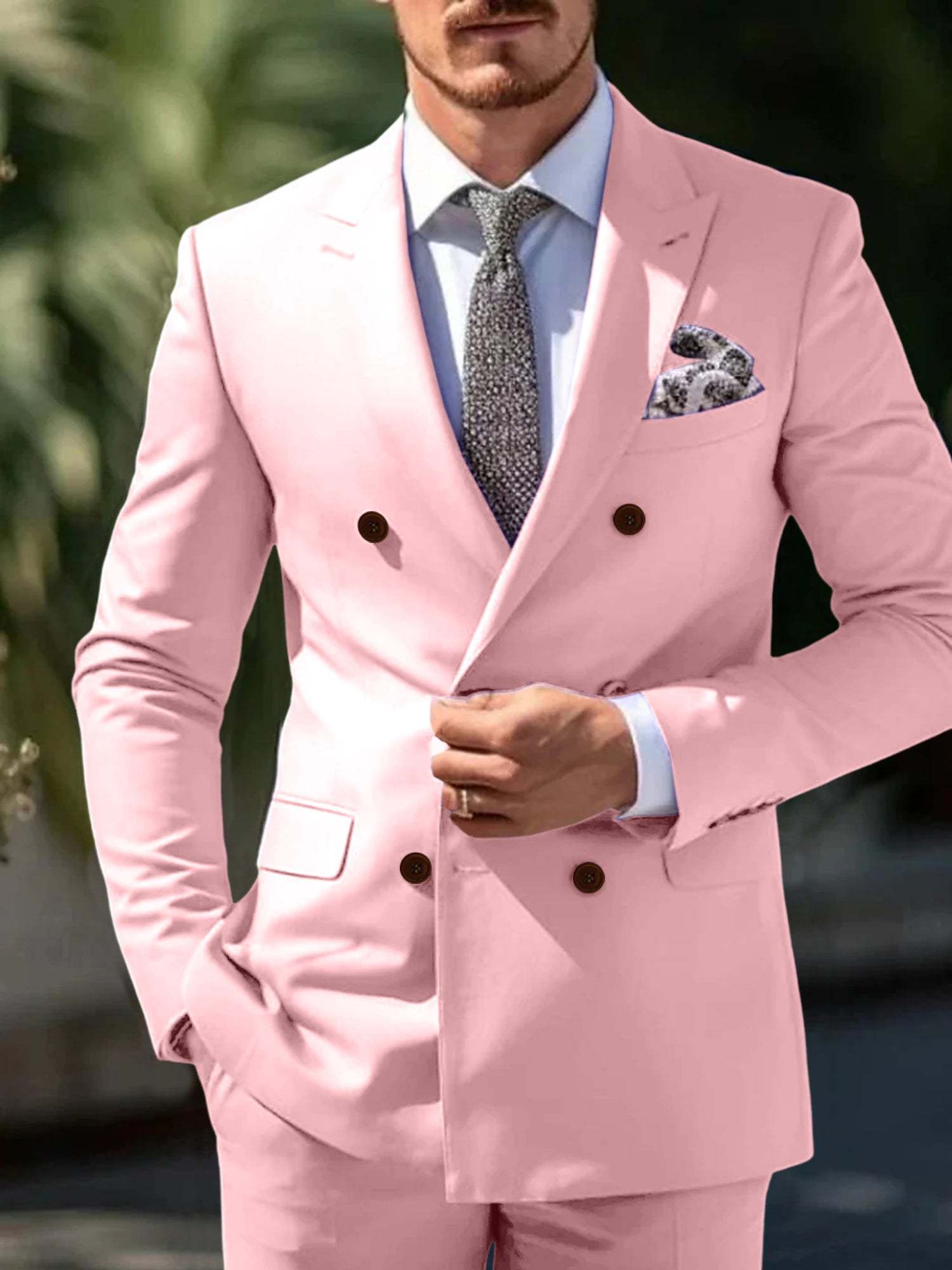 Double Breasted Six-Button Wedding Suit Set For Men Tailored Fit