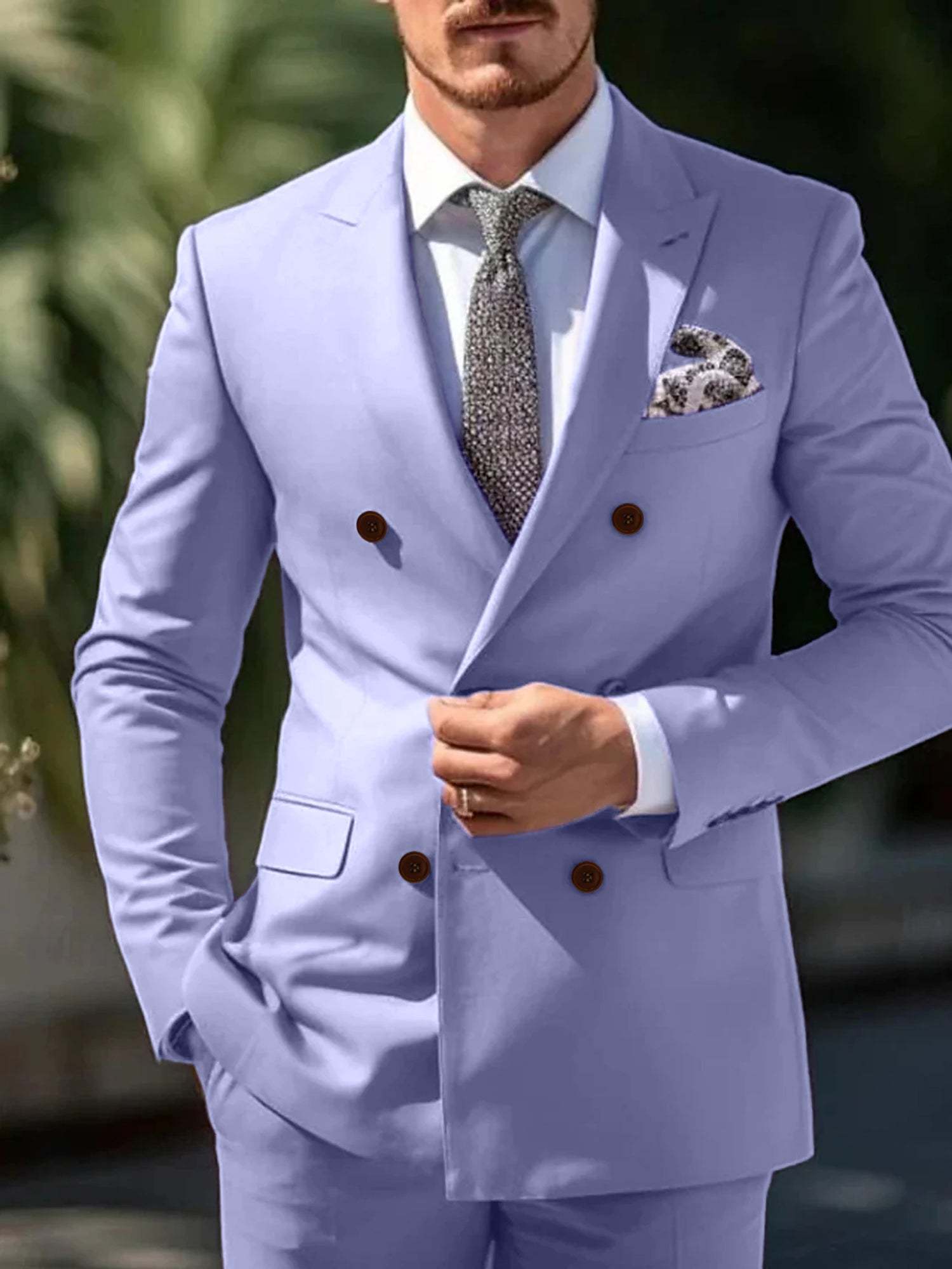 Double Breasted Six-Button Wedding Suit Set For Men Tailored Fit