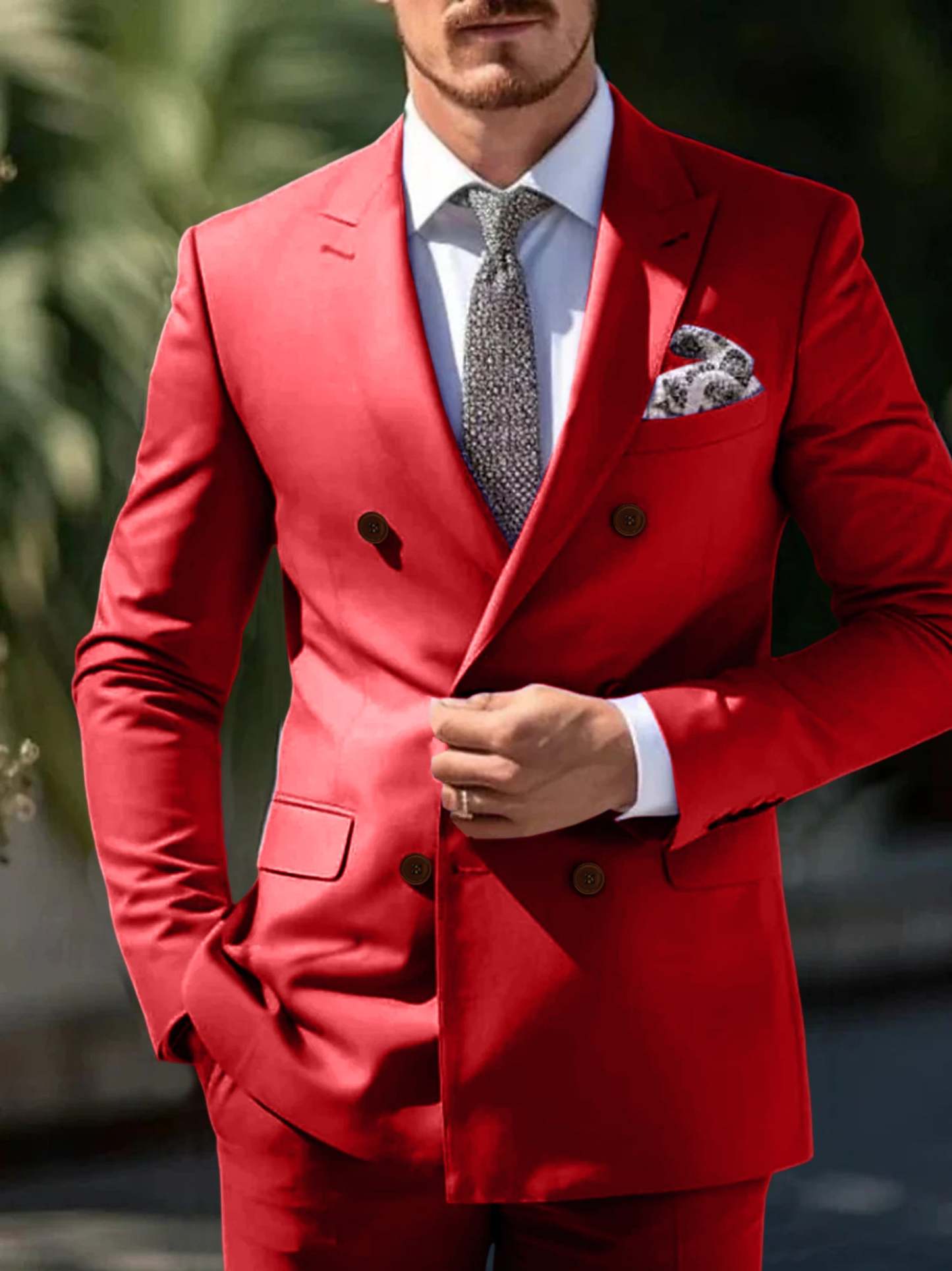 Double Breasted Six-Button Wedding Suit Set For Men Tailored Fit