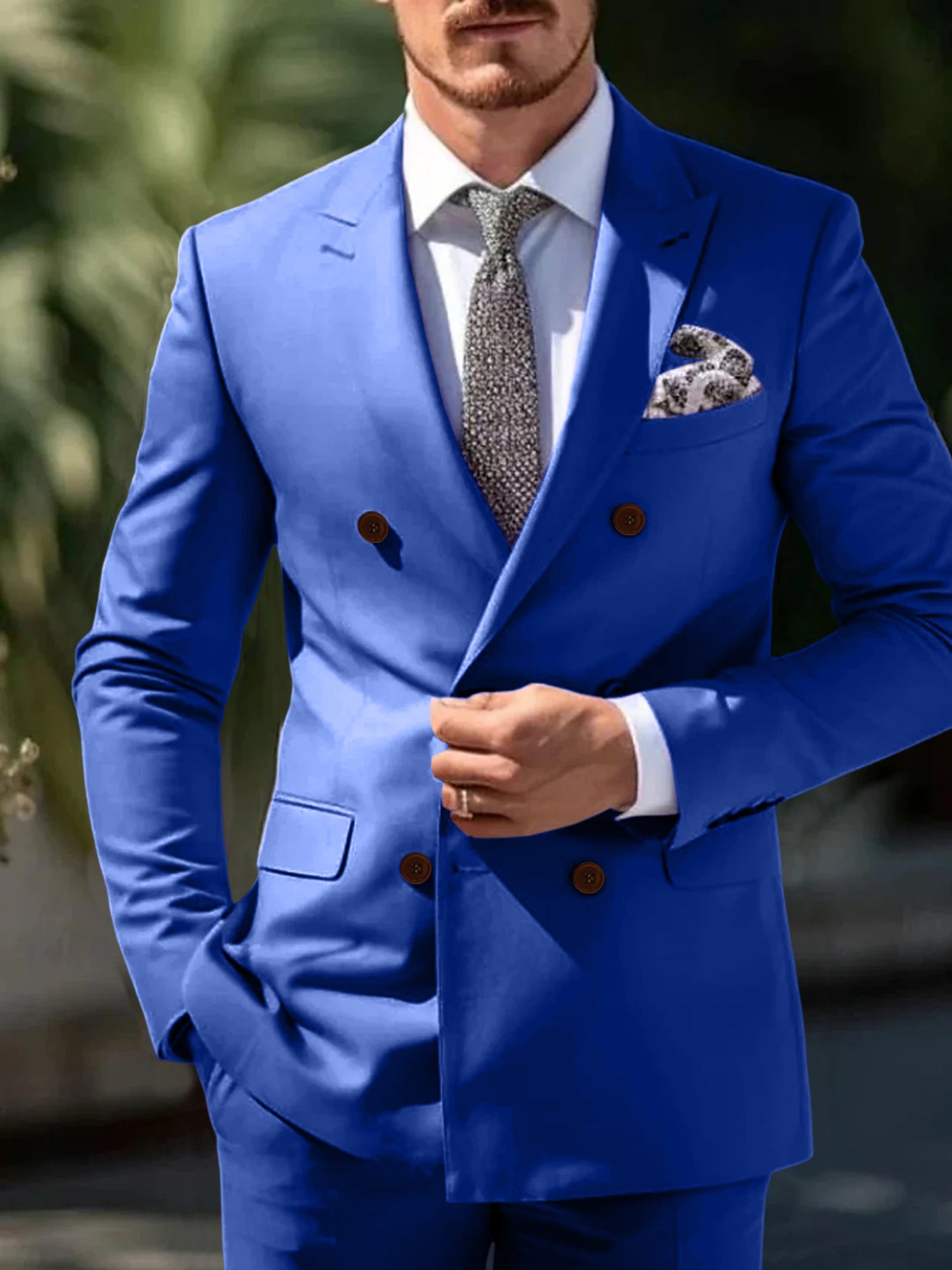 Double Breasted Six-Button Wedding Suit Set For Men Tailored Fit