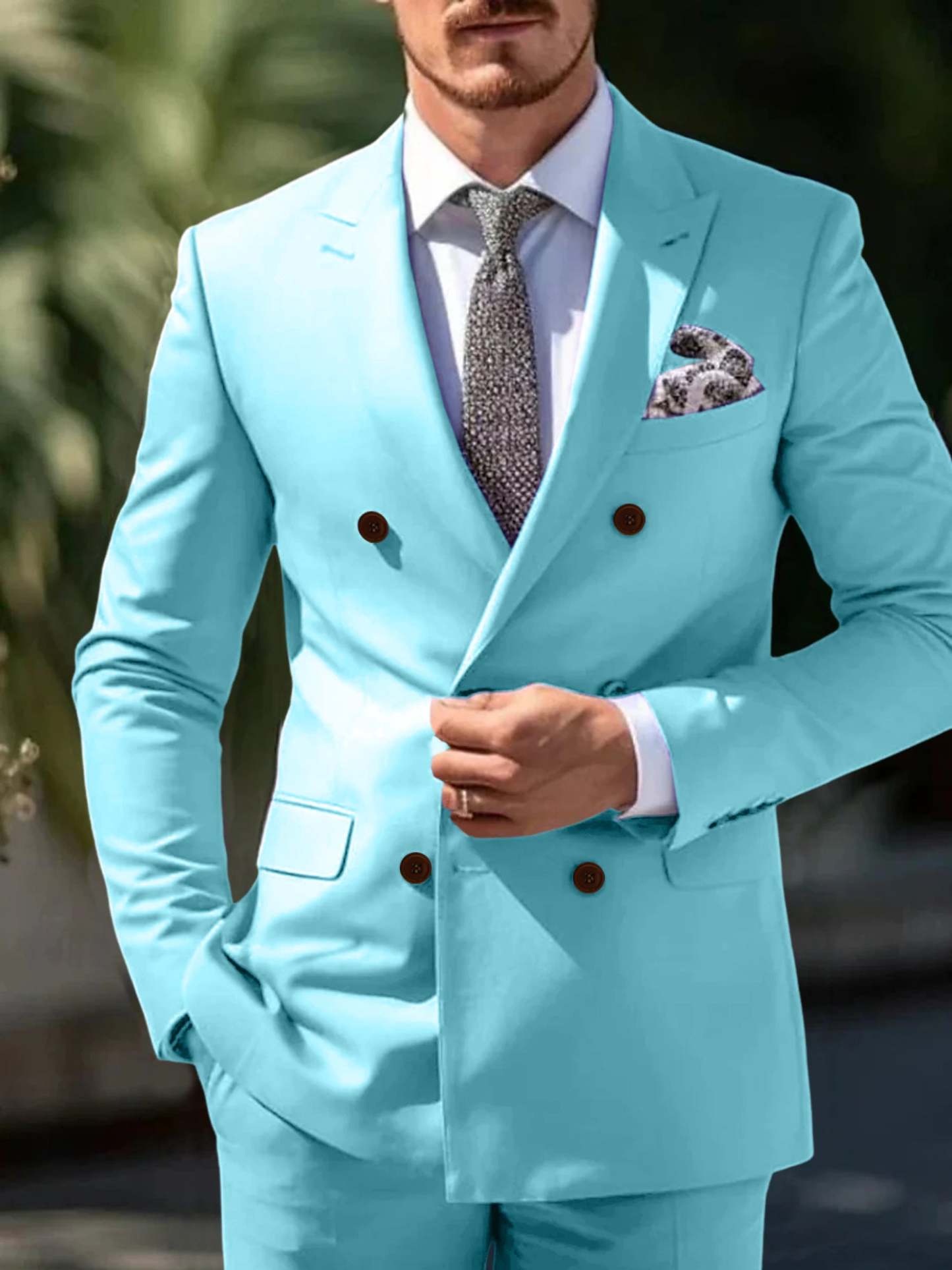 Double Breasted Six-Button Wedding Suit Set For Men Tailored Fit