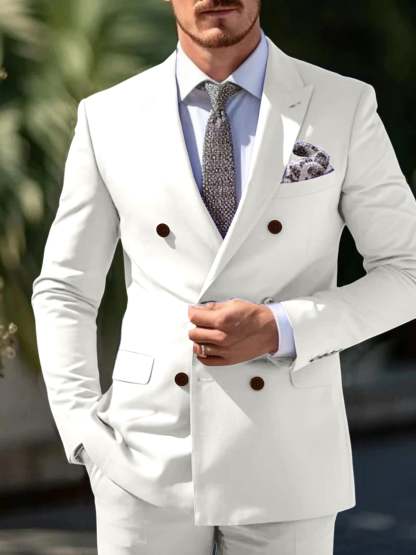 Double Breasted Six-Button Wedding Suit Set For Men Tailored Fit