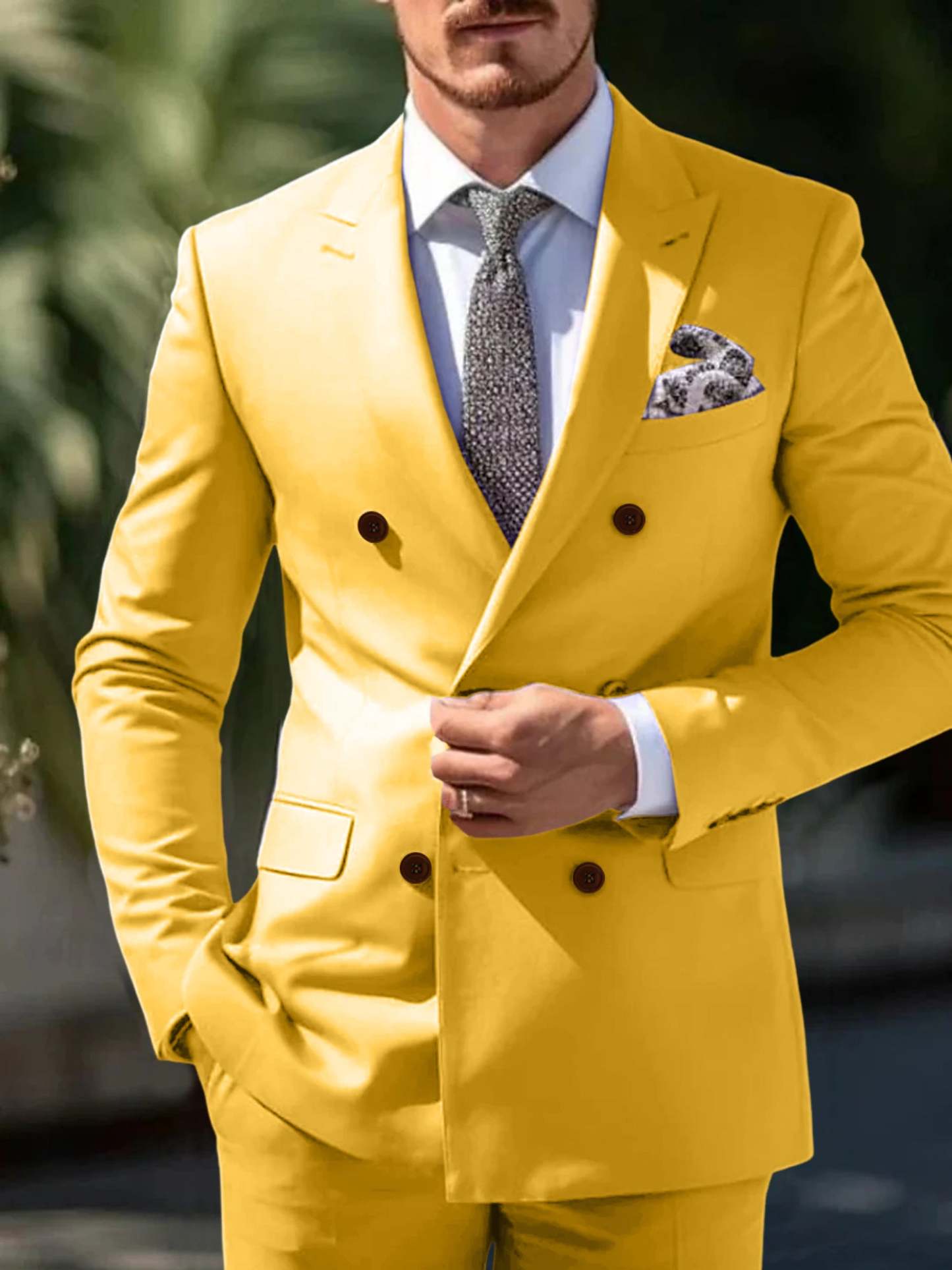 Double Breasted Six-Button Wedding Suit Set For Men Tailored Fit