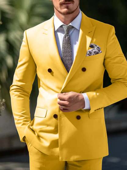 Double Breasted Six-Button Wedding Suit Set For Men Tailored Fit