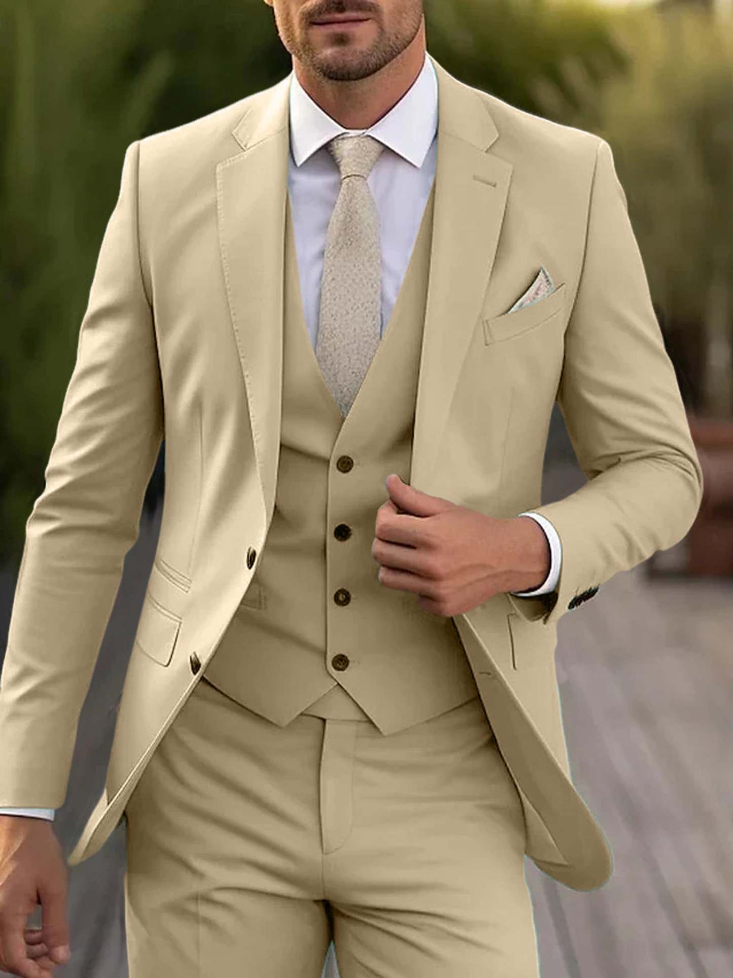 Three-Piece Single-Breasted Tailored Fit Wedding Suit For Men With Two Buttons