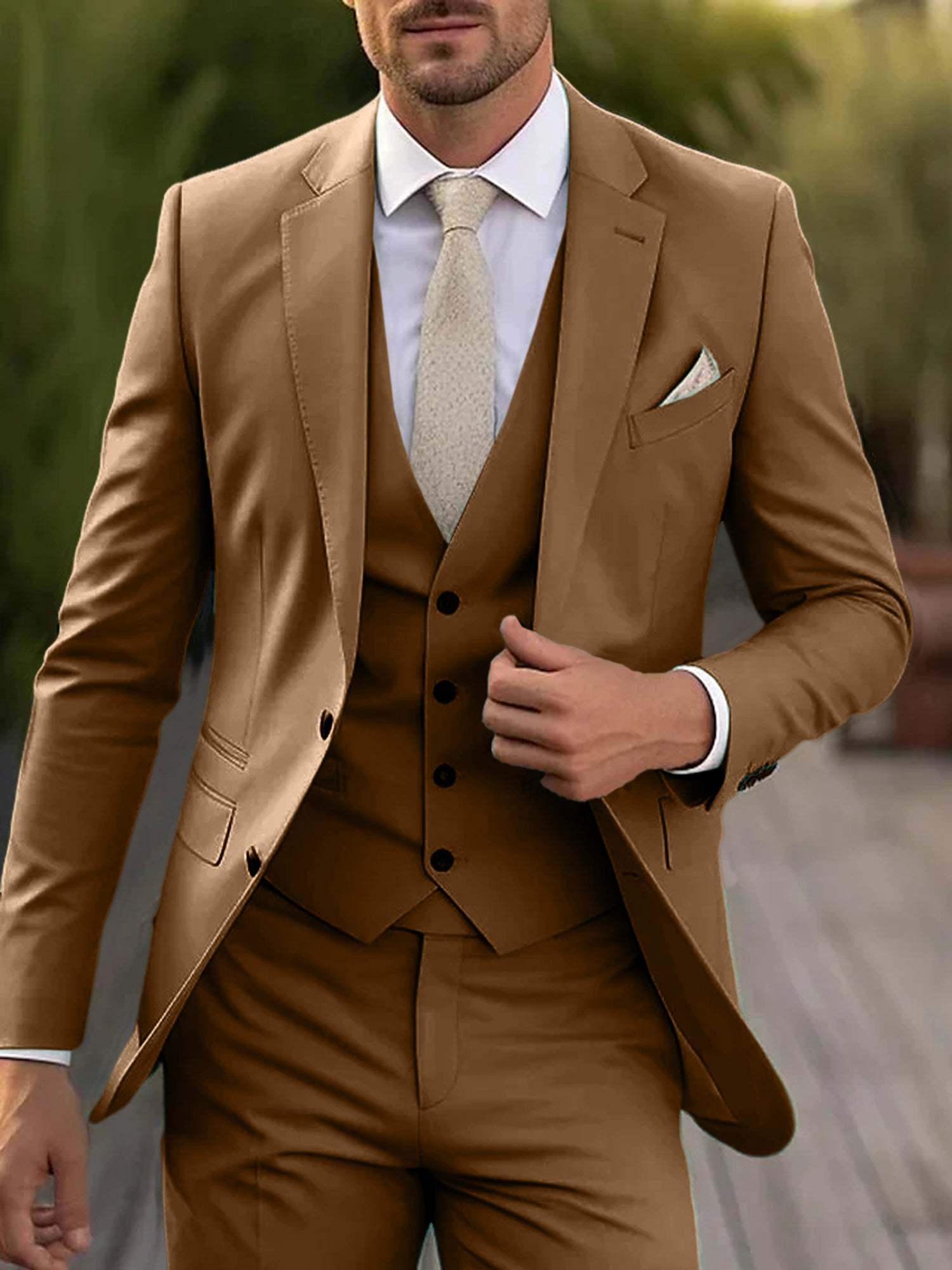 Three-Piece Single-Breasted Tailored Fit Wedding Suit For Men With Two Buttons