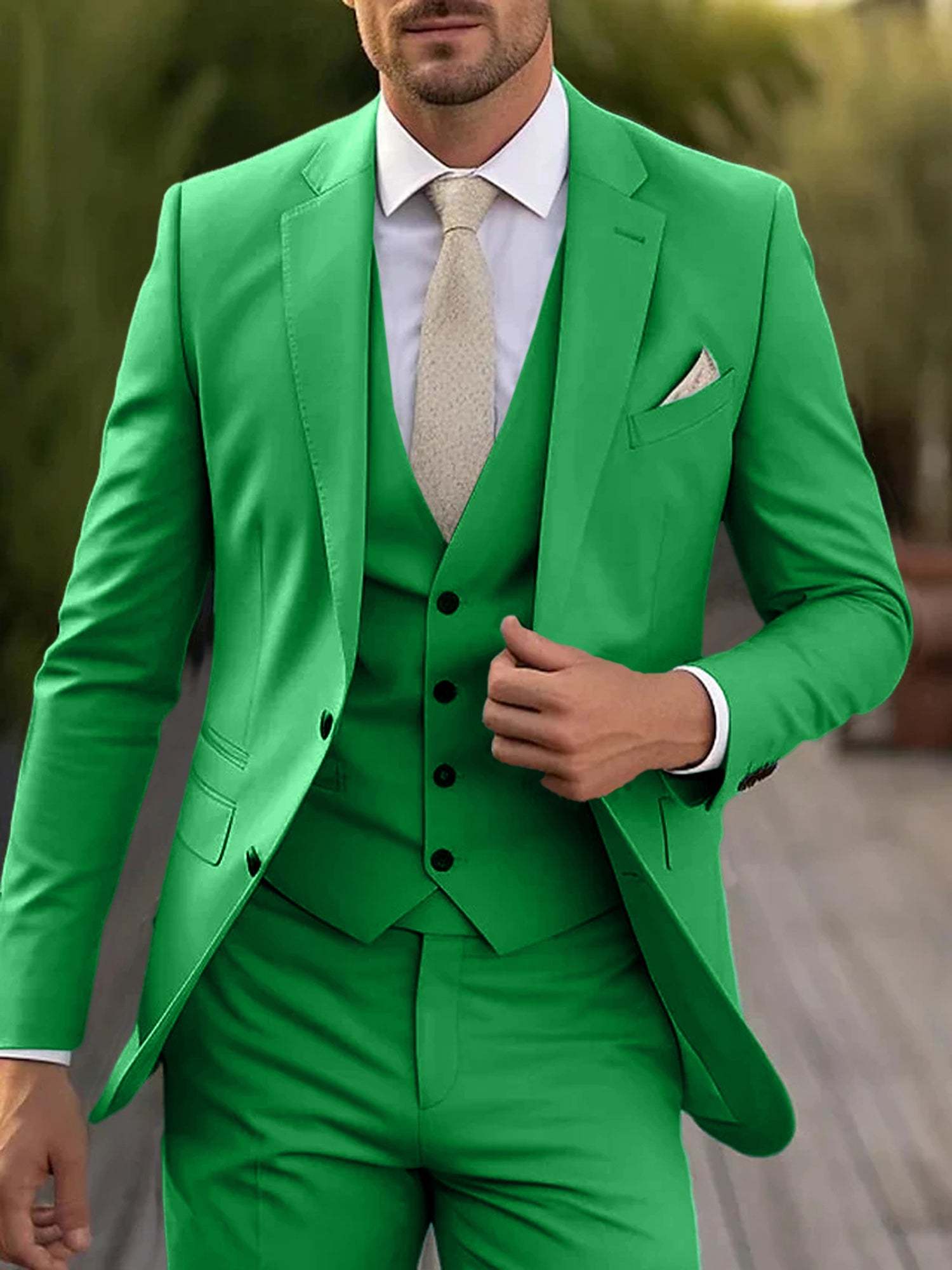 Three-Piece Single-Breasted Tailored Fit Wedding Suit For Men With Two Buttons