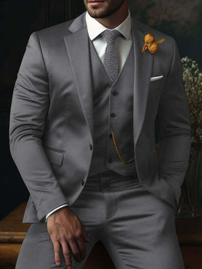 Three-Piece Plaid Wedding Suit For Men Single-Breasted With Two Buttons