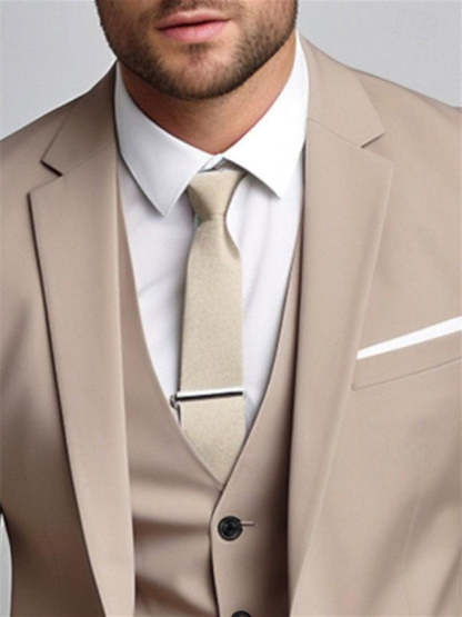 Men's Khaki Three-Piece Single-Breasted Two-Button Wedding Suit