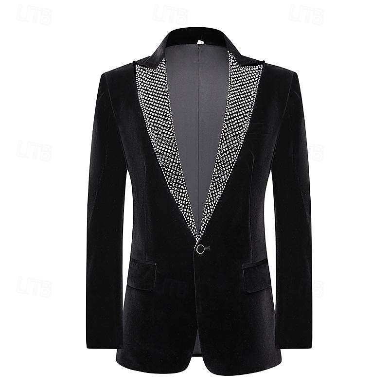 Pure Color Velvet Sequin Blazer Wedding Suit For Men - Tailored Fit Single Breasted 2-Piece Set