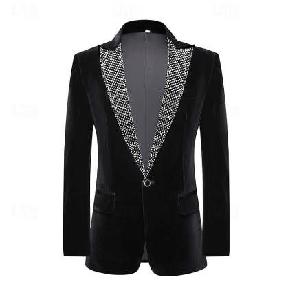 Pure Color Velvet Sequin Blazer Wedding Suit For Men - Tailored Fit Single Breasted 2-Piece Set