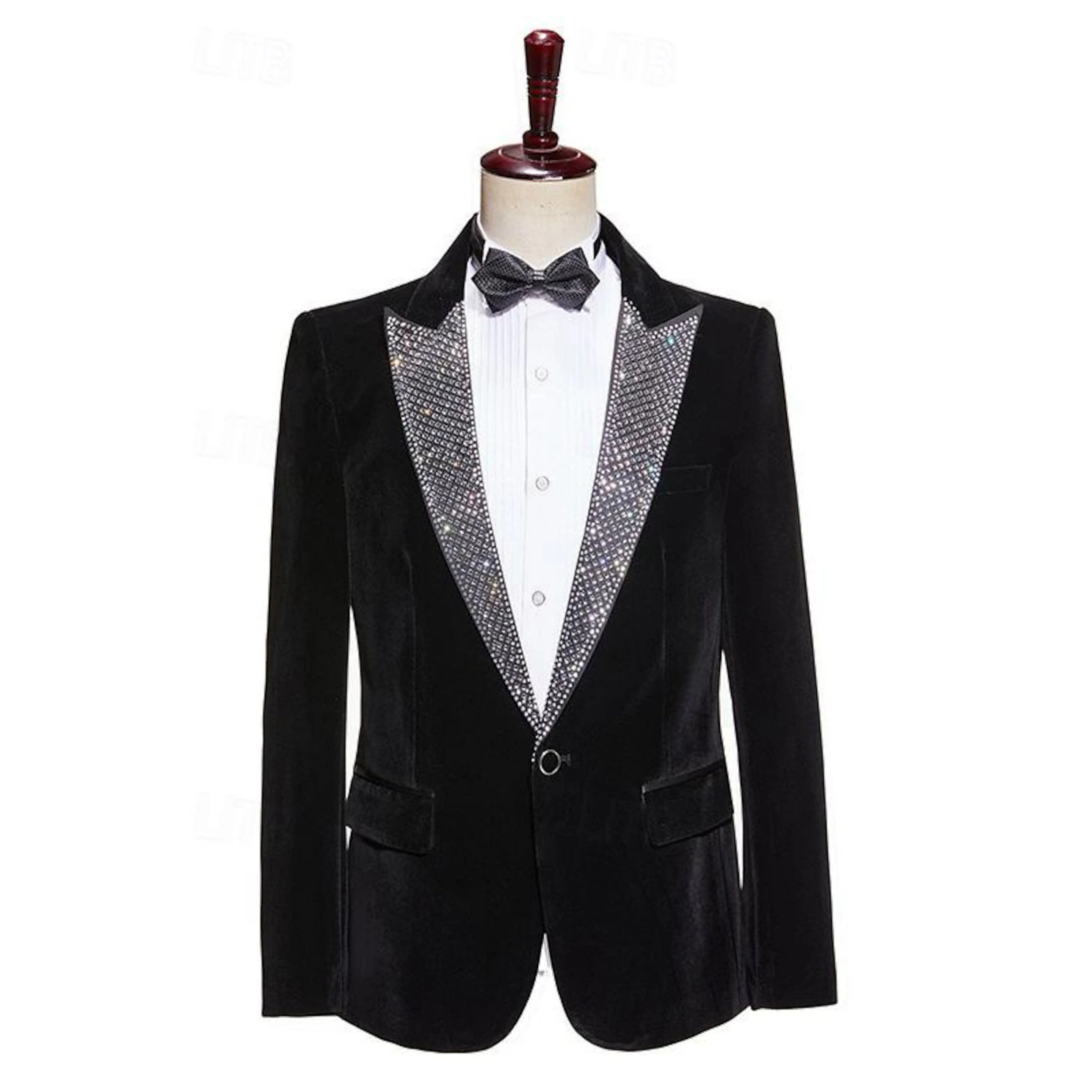 Pure Color Velvet Sequin Blazer Wedding Suit For Men - Tailored Fit Single Breasted 2-Piece Set